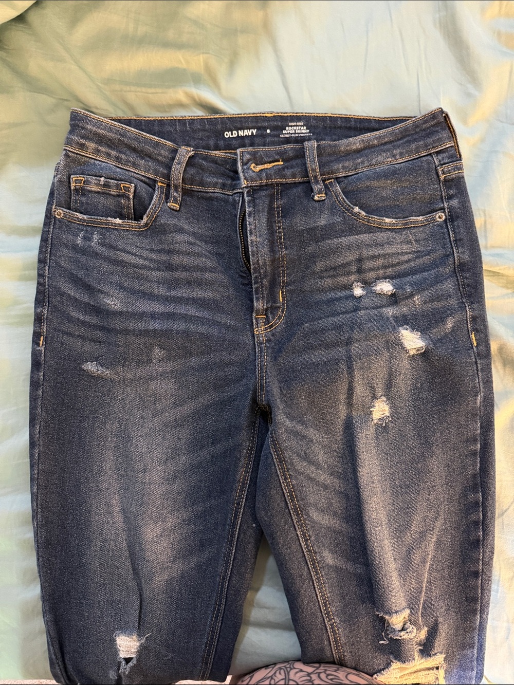 Old Navy Women's Dark Blue Skinny Distressed Jeans